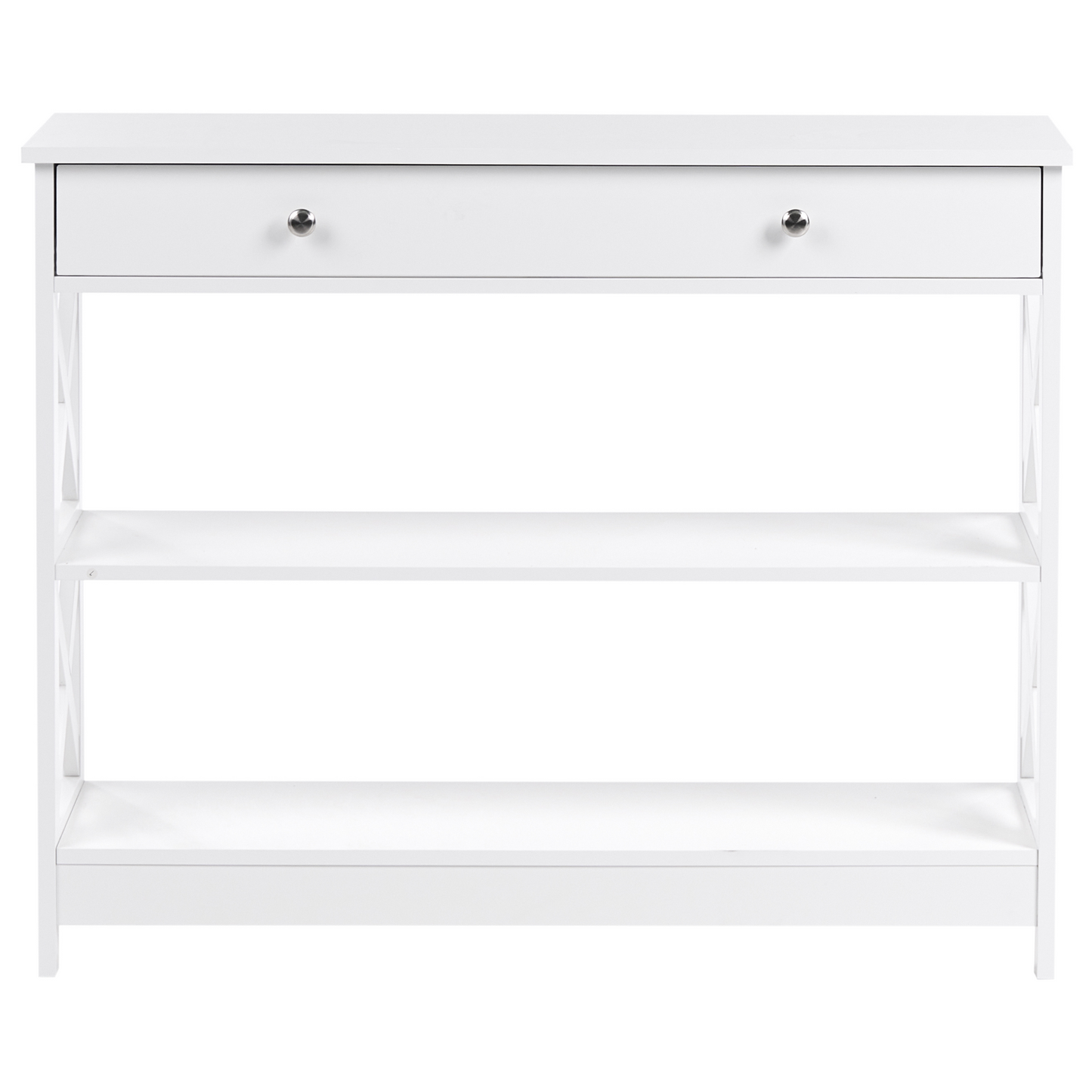Nordic Home White Sideboard 100 x 30cm With 1 Drawer And 2 Shelves Country Style