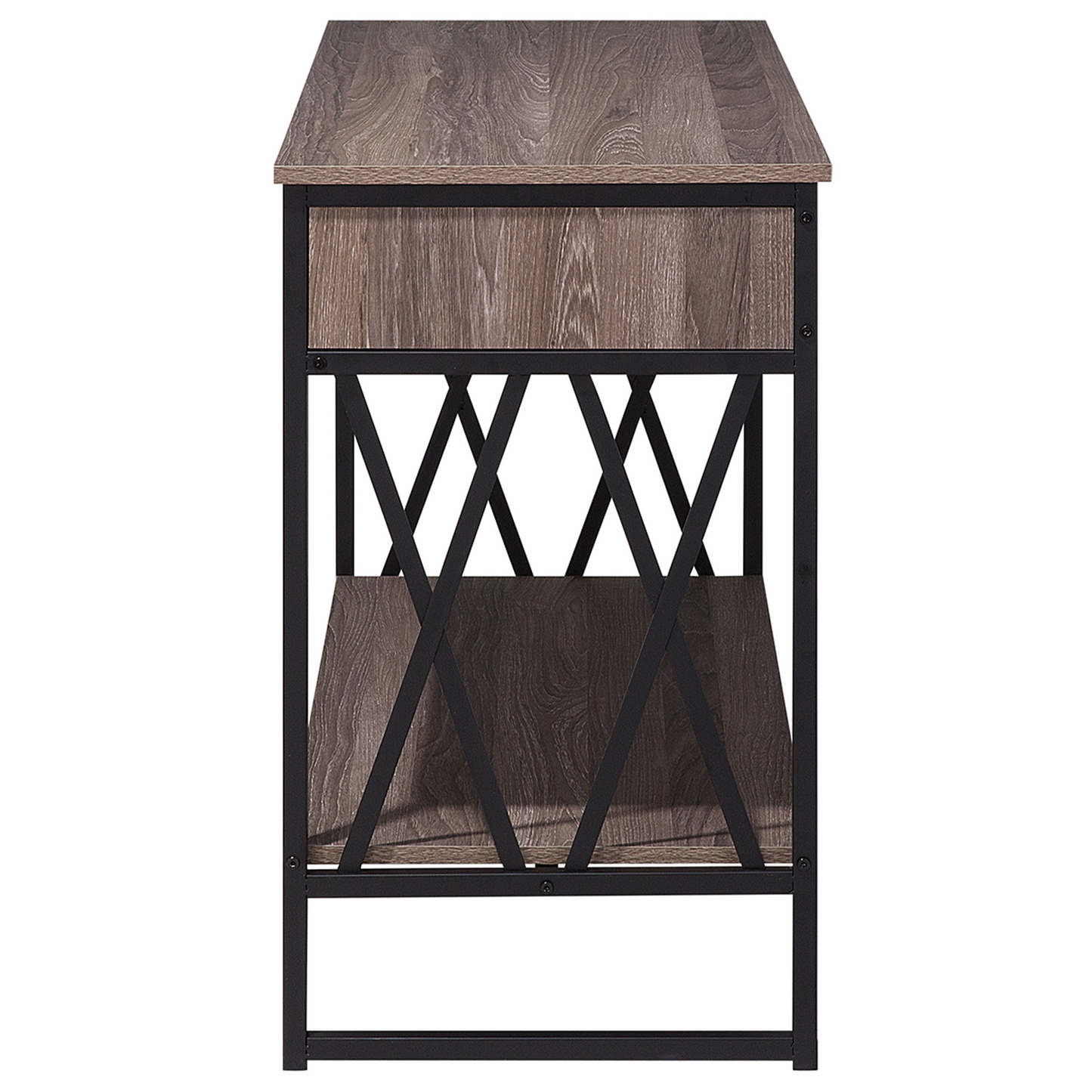 Side Table Taupe Wood Black Metal Frame 107 x 46cm 2 Drawer