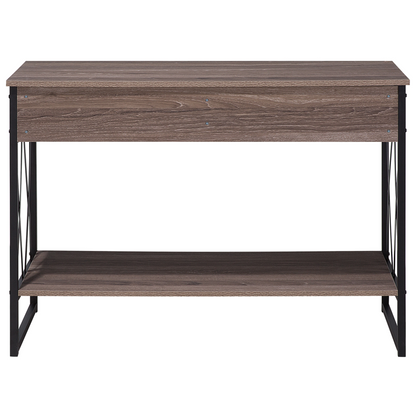 Side Table Taupe Wood Black Metal Frame 107 x 46cm 2 Drawer