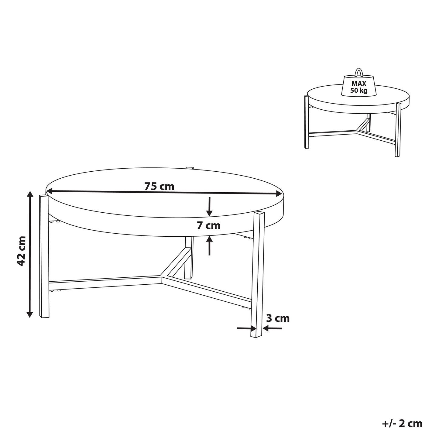 Round Coffee Table Taupe Wood Top Black Metal Legs 70cm