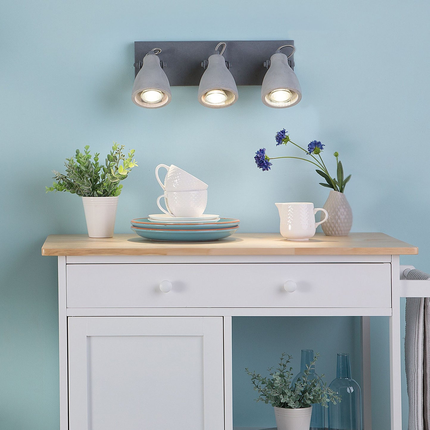Three Lights Wall Lamp Grey Concrete Industrial Sconce With Adjustable Arms