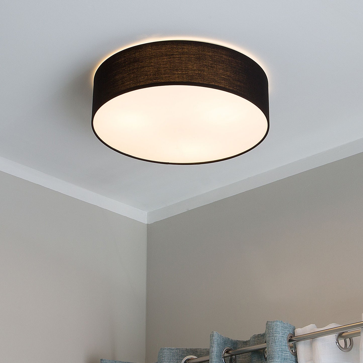 Flush Lamp Black Polycotton 45cm Boho