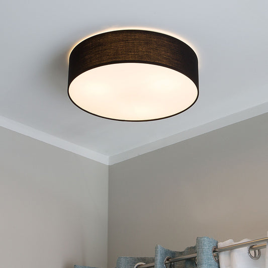 Flush Lamp Black Polycotton 45cm Boho