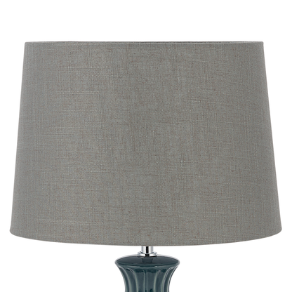 Green Ceramic Base Table Lamp with Grey Fabric Shade Modern