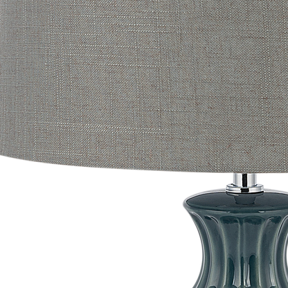 Green Ceramic Base Table Lamp with Grey Fabric Shade Modern