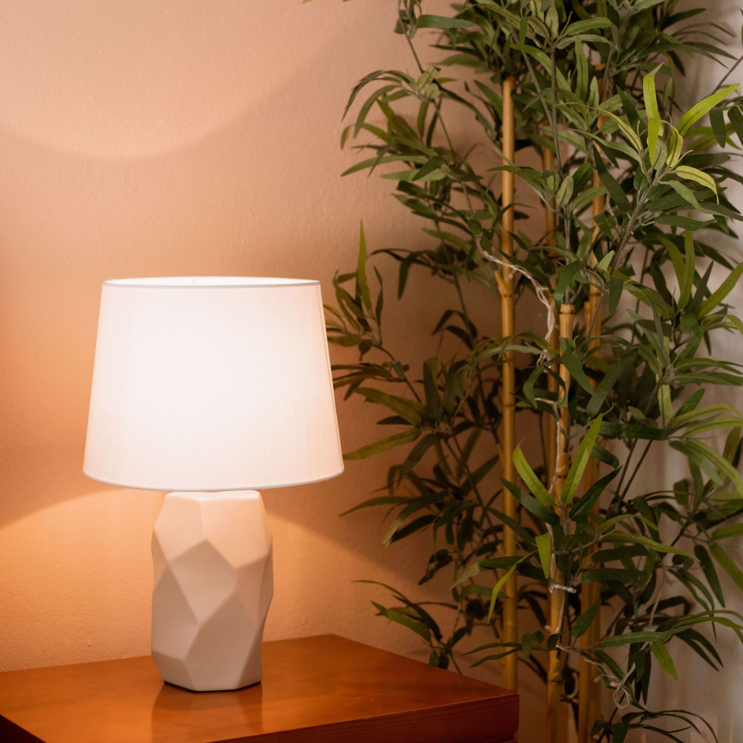 Bedside Table Lamp Pink Ceramic Base White Shade