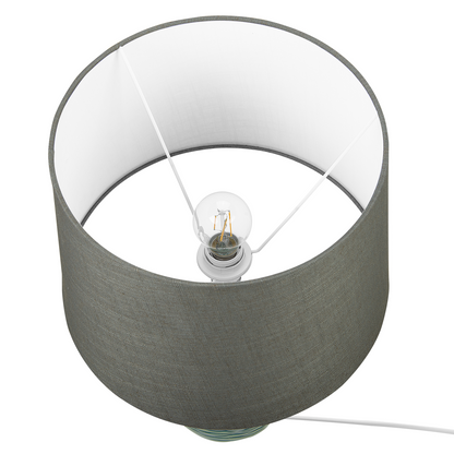 Bedside Table Lamp Light Green Ceramic Base With Ribbed Texture Flared Linen Shade