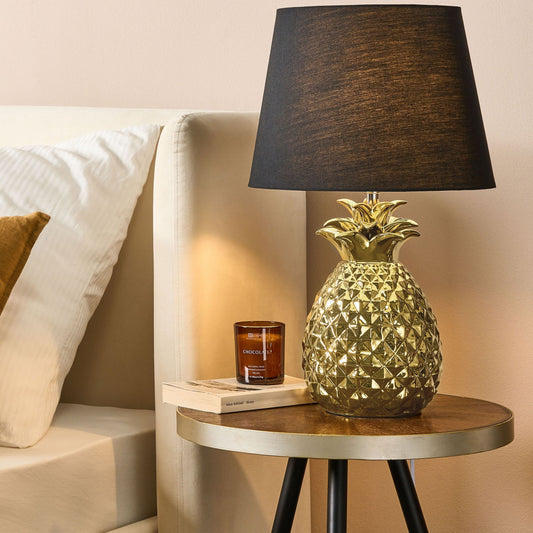 Pineapple Gold Table Lamp With Black Ceramic Base