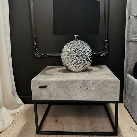 Table Lamp Silver Black Ceramic Glossy Base Drum Shade