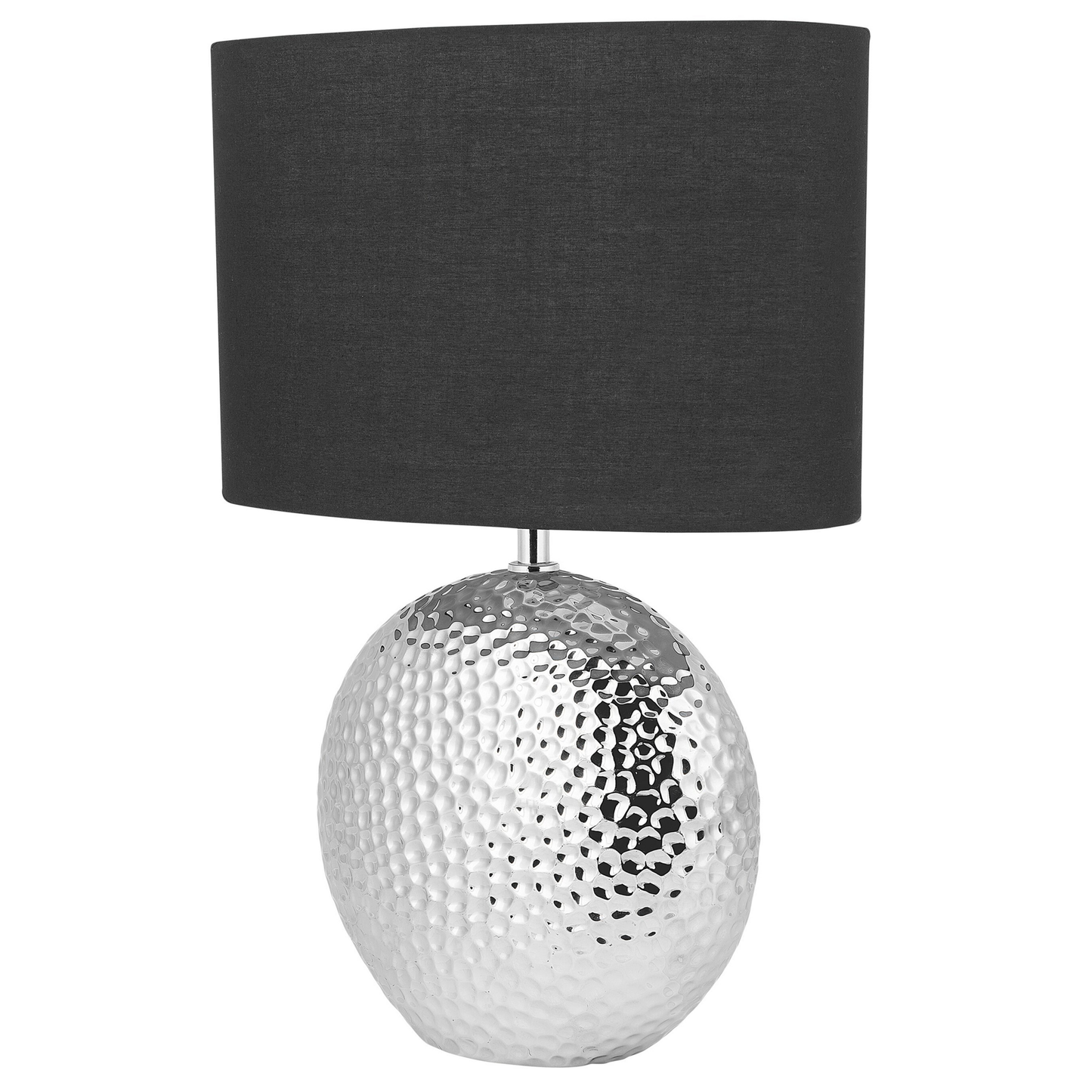Table Lamp Silver Black Ceramic Glossy Base Drum Shade