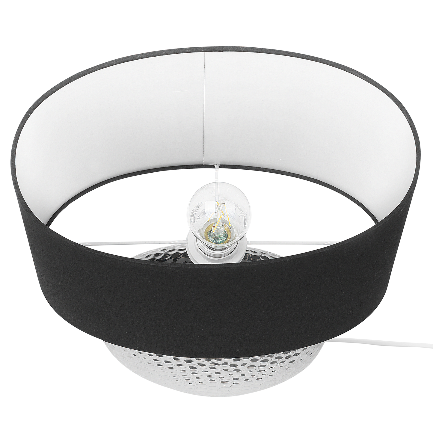 Table Lamp Silver Black Ceramic Glossy Base Drum Shade