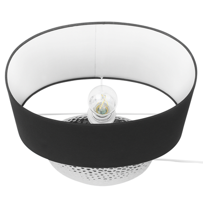 Table Lamp Silver Black Ceramic Glossy Base Drum Shade