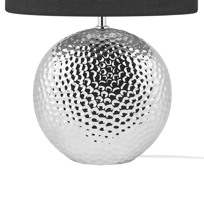 Table Lamp Silver Black Ceramic Glossy Base Drum Shade