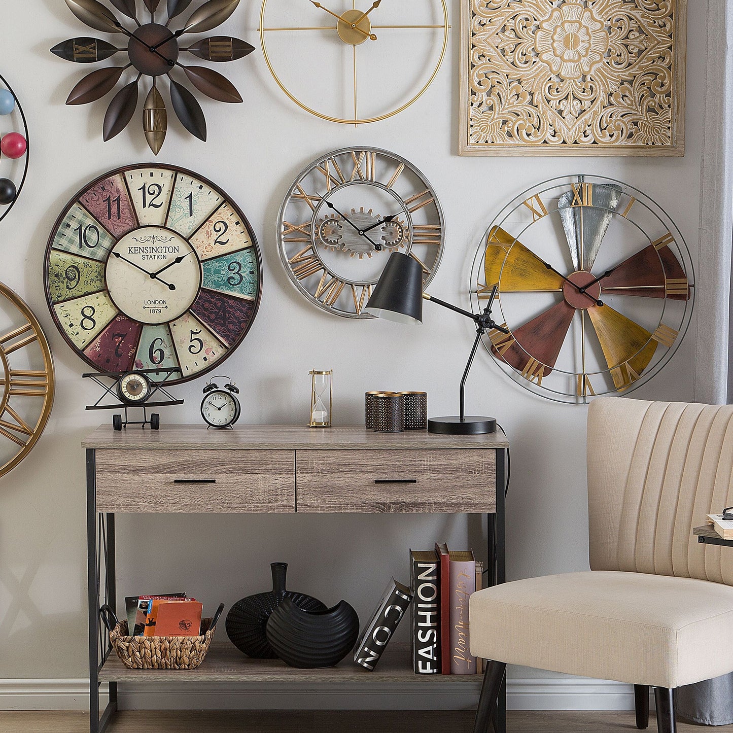 Aurum Gold Iron Frame Wall Clock Minimalist No Numbers 50cm