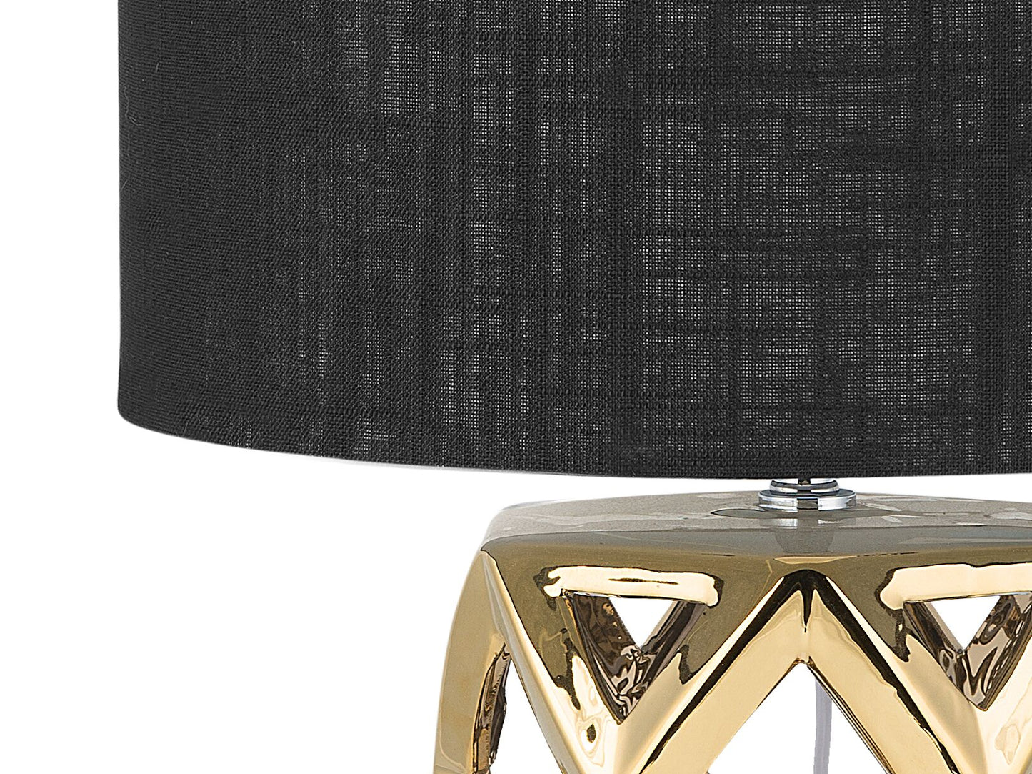 Table Lamp Golden Base Black Drum Shade Ceramic