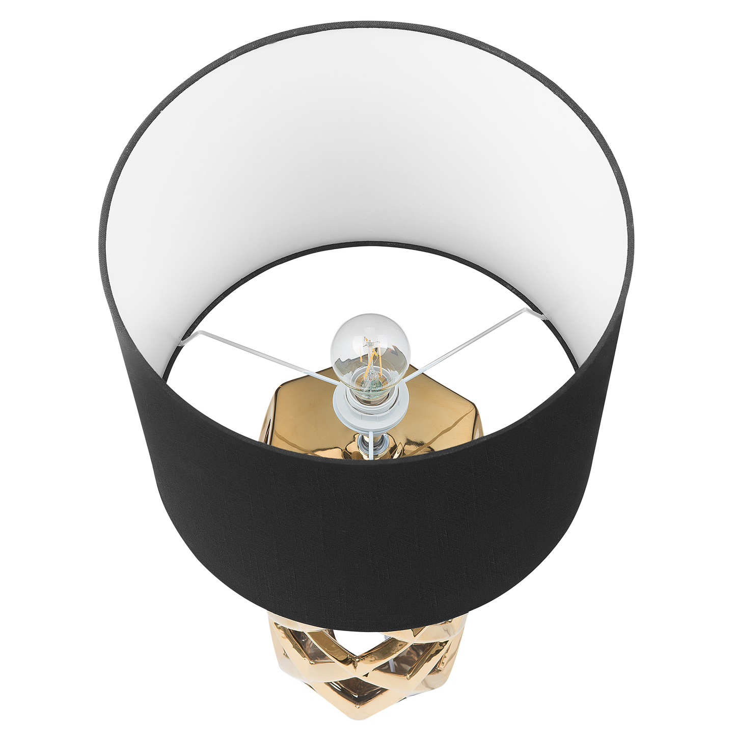 Table Lamp Golden Base Black Drum Shade Ceramic