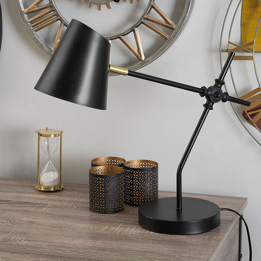 Table Lamp Black Metal Crane Arm Adjustable Spotlight Shade