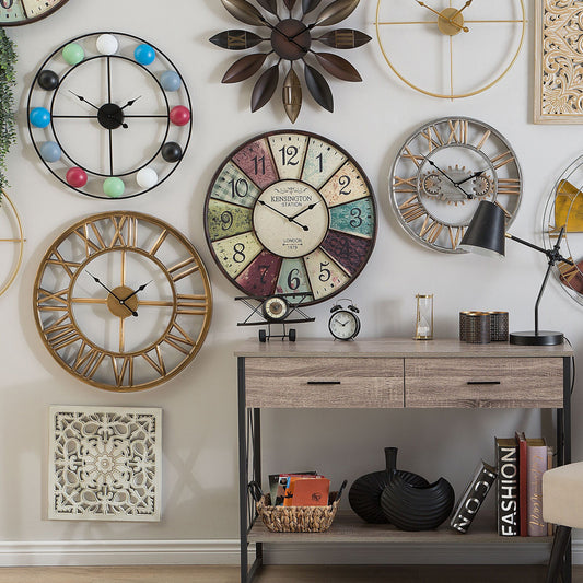Elegant Living Brown Iron Flower Wall Clock 55cm Roman Numerals