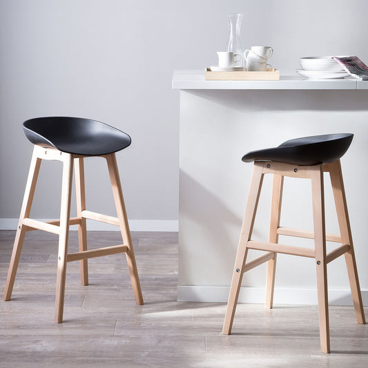 Nordic Living Set Of 2 Bar Stools 85cm Light Wood And Black Plastic