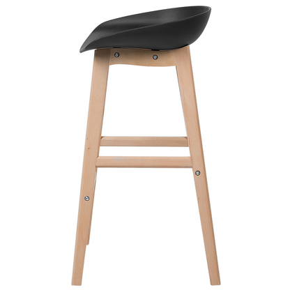 Nordic Living Set Of 2 Bar Stools 85cm Light Wood And Black Plastic