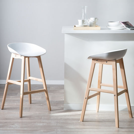 Set of 2 Bar Stools Light Wood White 85cm