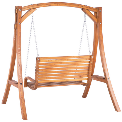 Larch Wood Frame Garden Swing 2-Seater Freestanding Teak Tone