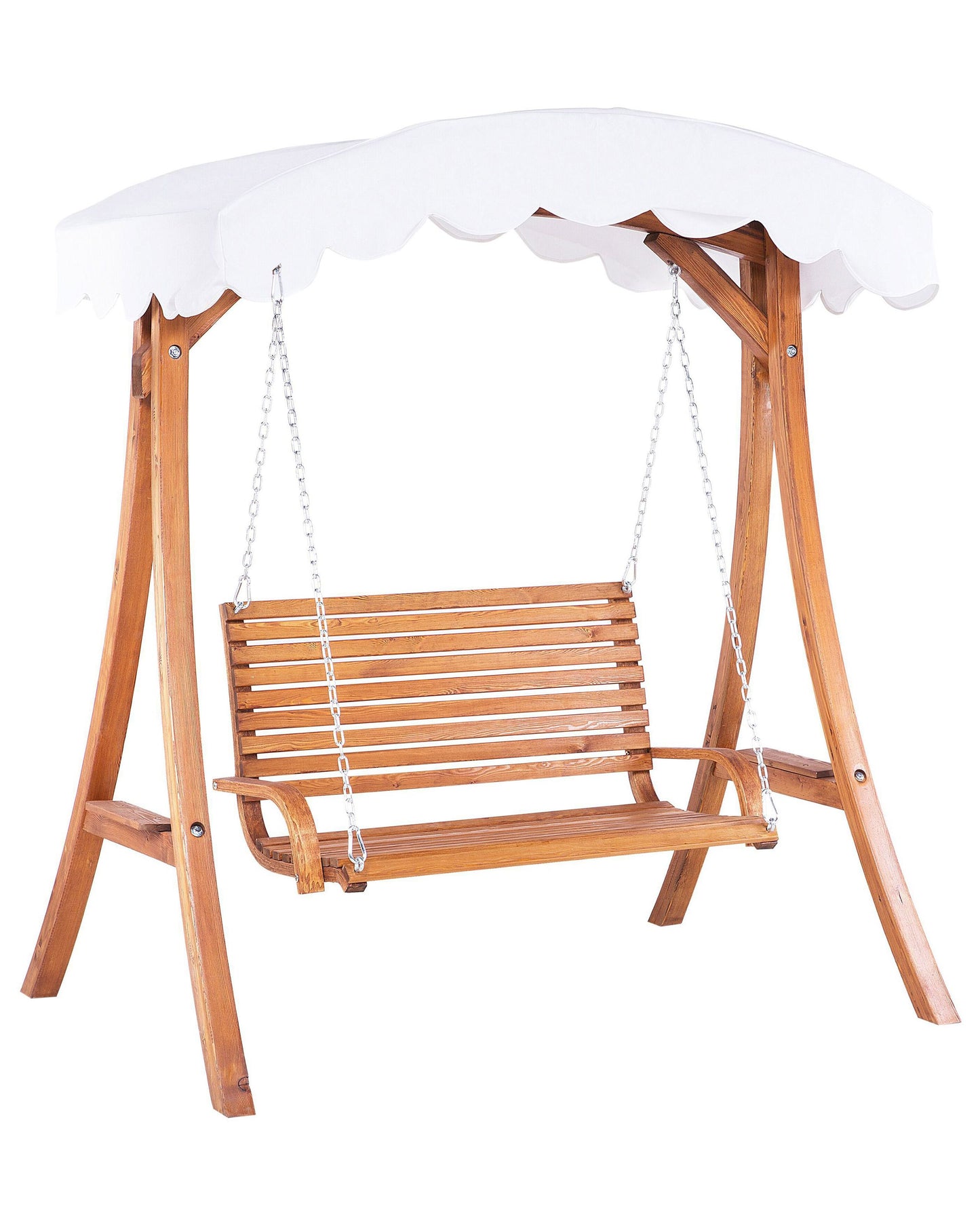 Garden Swing Seat 2 Seater Canopy Cream Fabric Freestanding All Weather Outdoor