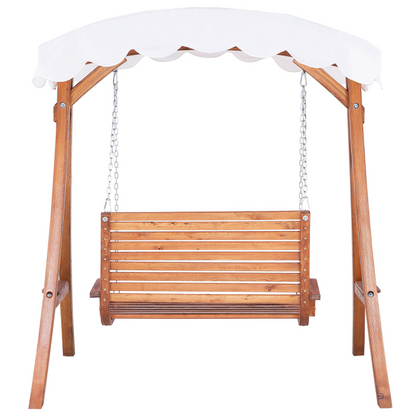 Garden Swing Seat 2 Seater Canopy Cream Fabric Freestanding All Weather Outdoor