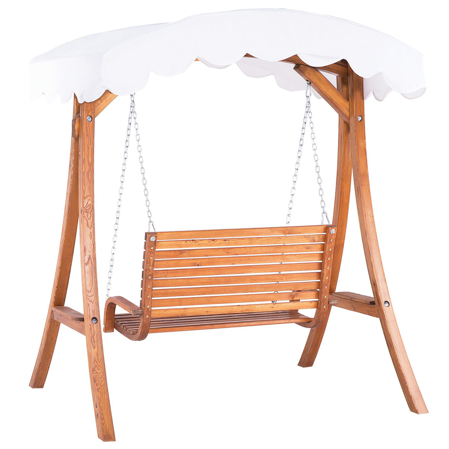 Garden Swing Seat 2 Seater Canopy Cream Fabric Freestanding All Weather Outdoor