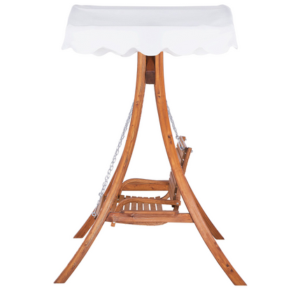 Garden Swing Seat 2 Seater Canopy Cream Fabric Freestanding All Weather Outdoor
