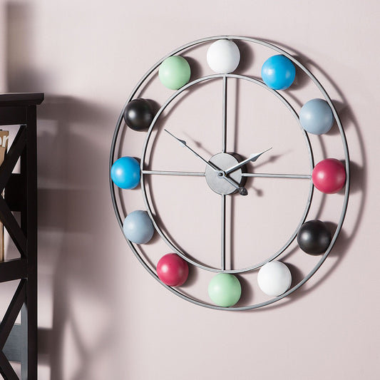 Wall Clock Multicolour Balls Distressed Iron Frame Round 56cm Timeless Vintage Modern Decor