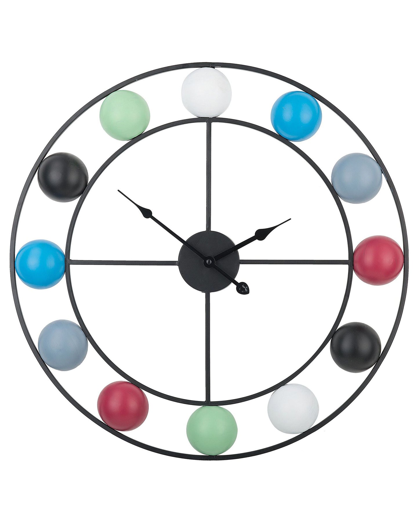 Wall Clock Multicolour Balls Distressed Iron Frame Round 56cm Timeless Vintage Modern Decor