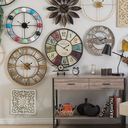 Heritage Home Wall Clock Distressed Iron Train Station Style 59cm