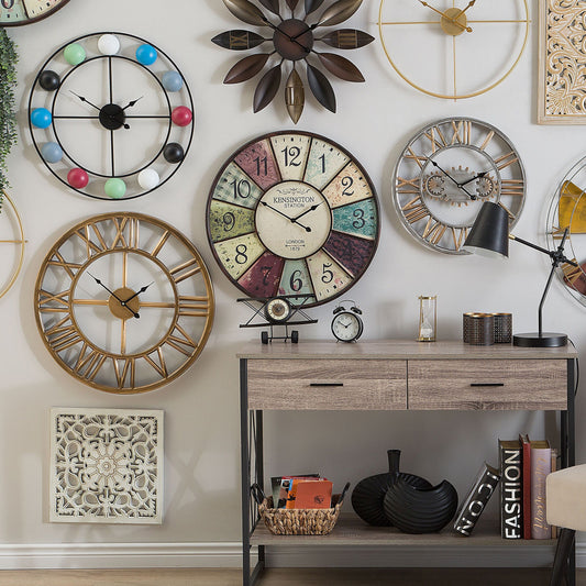 Heritage Home Wall Clock Distressed Iron Train Station Style 59cm