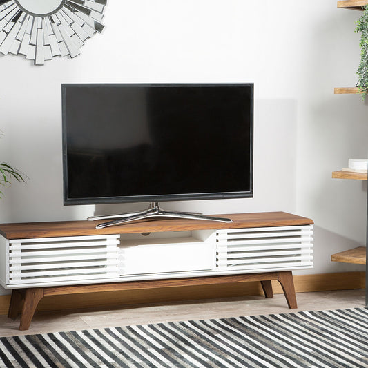 TV Stand Dark Brown White Up To 67In Five Shelves Drawer Modern
