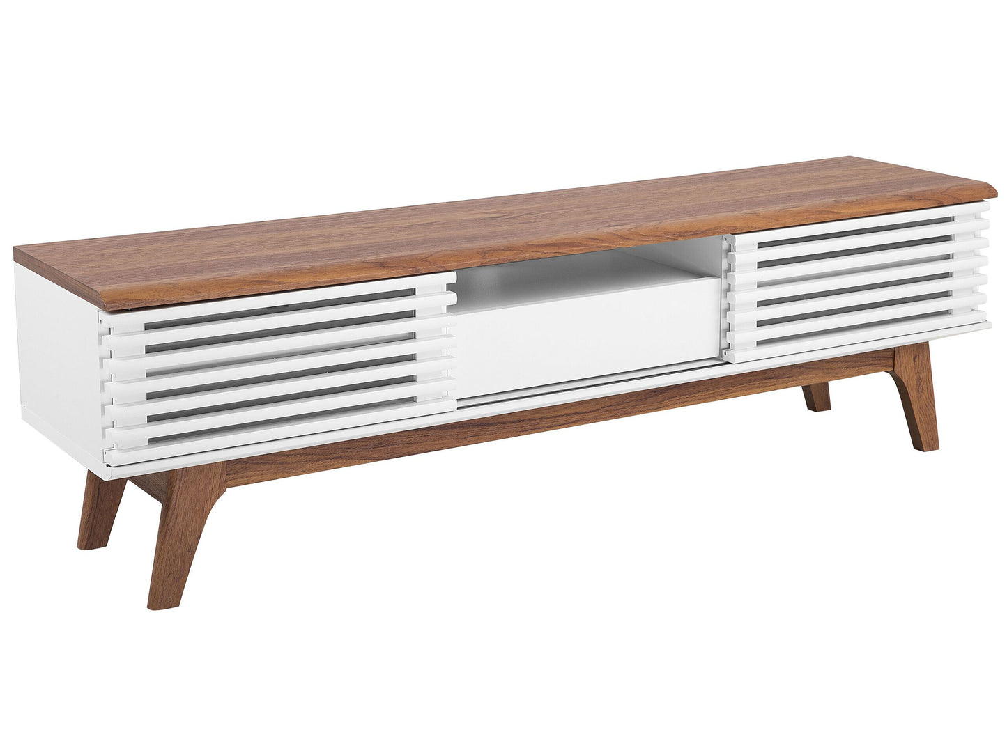 TV Stand Dark Brown White Up To 67In Five Shelves Drawer Modern