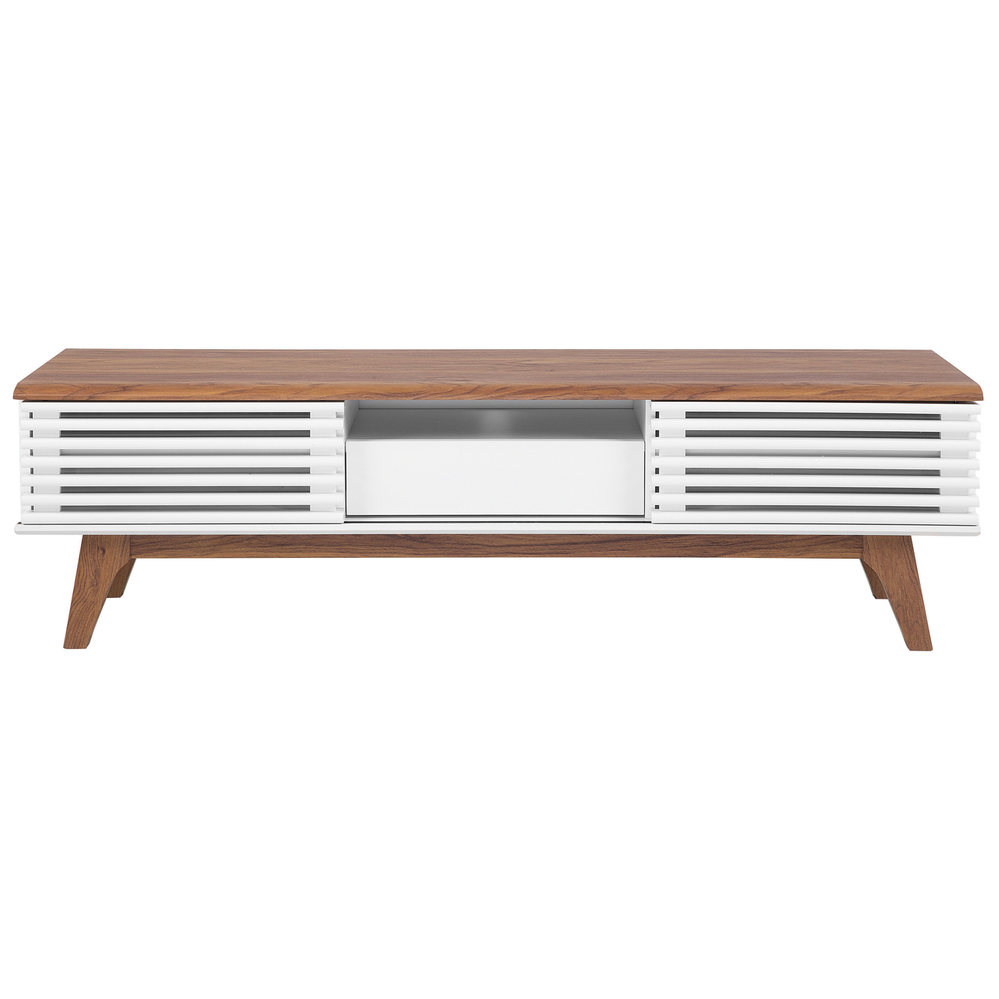 TV Stand Dark Brown White Up To 67In Five Shelves Drawer Modern