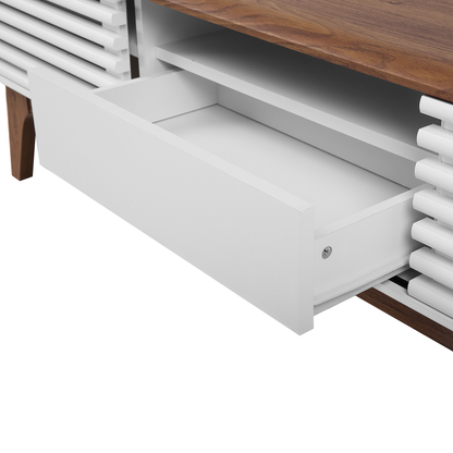 TV Stand Dark Brown White Up To 67In Five Shelves Drawer Modern