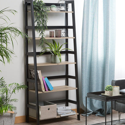 Name Ladder Bookcase 5 Tier Leaning Shelving Rack Black And Light Brown 163 x 64cm