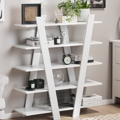 White Bookcase 116 x 100cm 5 Shelf Scandinavian