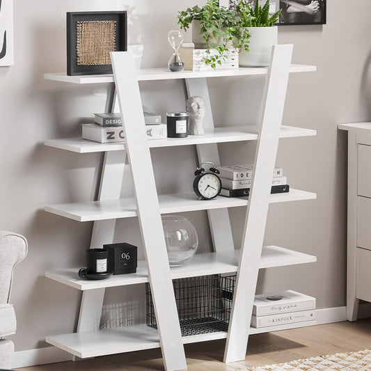 White Bookcase 116 x 100cm 5 Shelf Scandinavian
