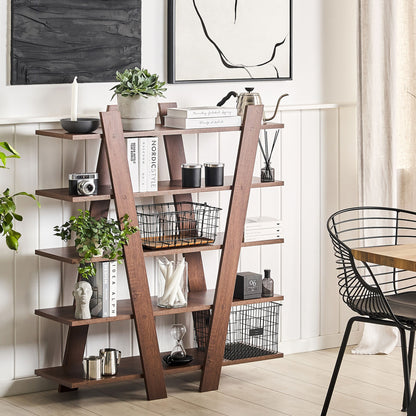 Brown Bookcase 116 x 100cm Five Shelves Scandinavian Modern Living Room Storage