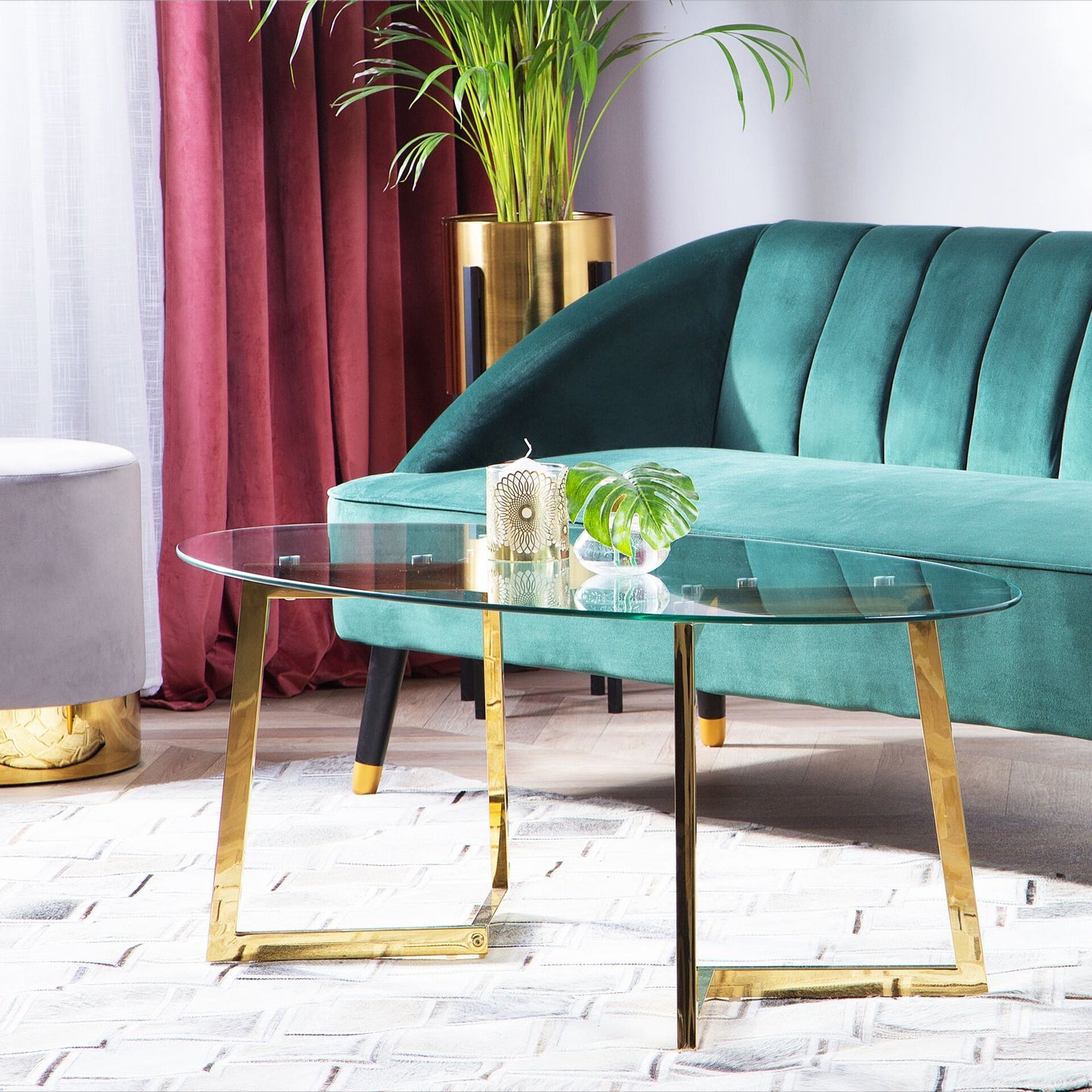 Coffee Table Gold Glass 120 x 60cm Metal Legs