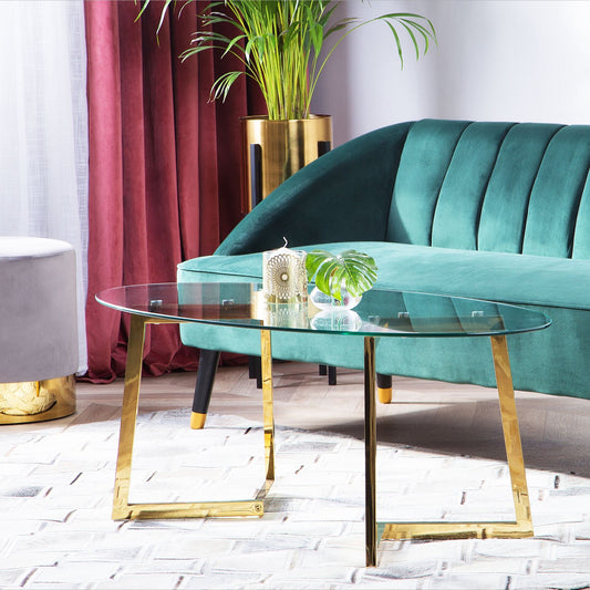 Coffee Table Gold Glass 120 x 60cm Metal Legs