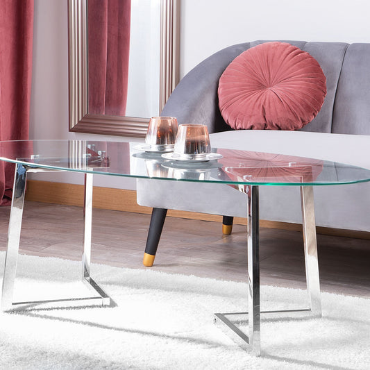 Silver Glass Coffee Table 120 x 60 Modern Metal Legs