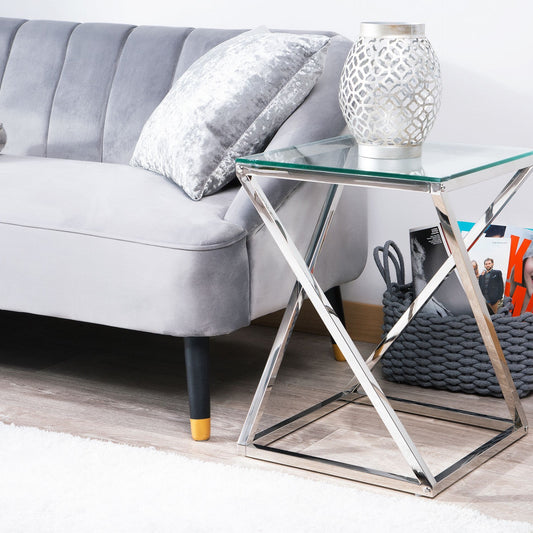 Side Table Silver Glass Top 40 x 40cm Square