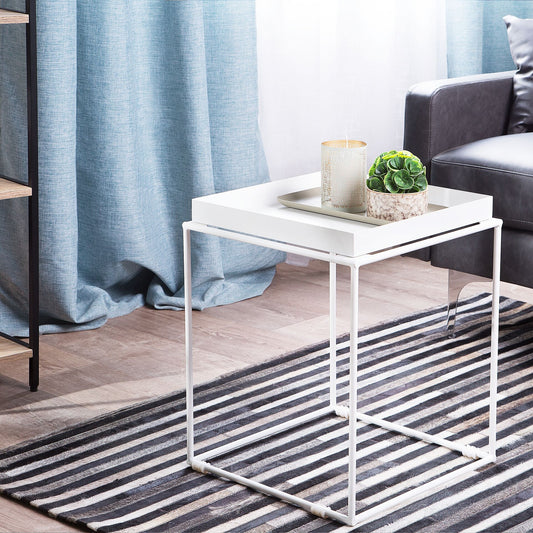 White Metal Side Table 40 x 40 Tray Tabletop Industrial