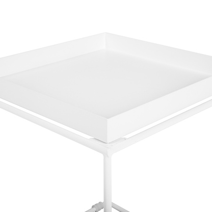 White Metal Side Table 40 x 40 Tray Tabletop Industrial