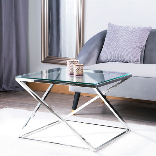 Coffee Table Silver Glass 60 x 60cm Square Glam Design