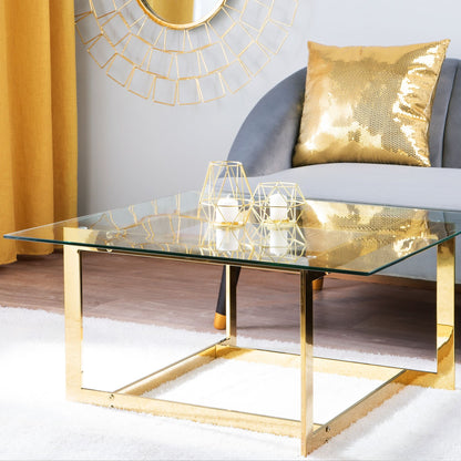 Gold Metal Frame Glass Coffee Table 80 x 80cm Geometric Glam